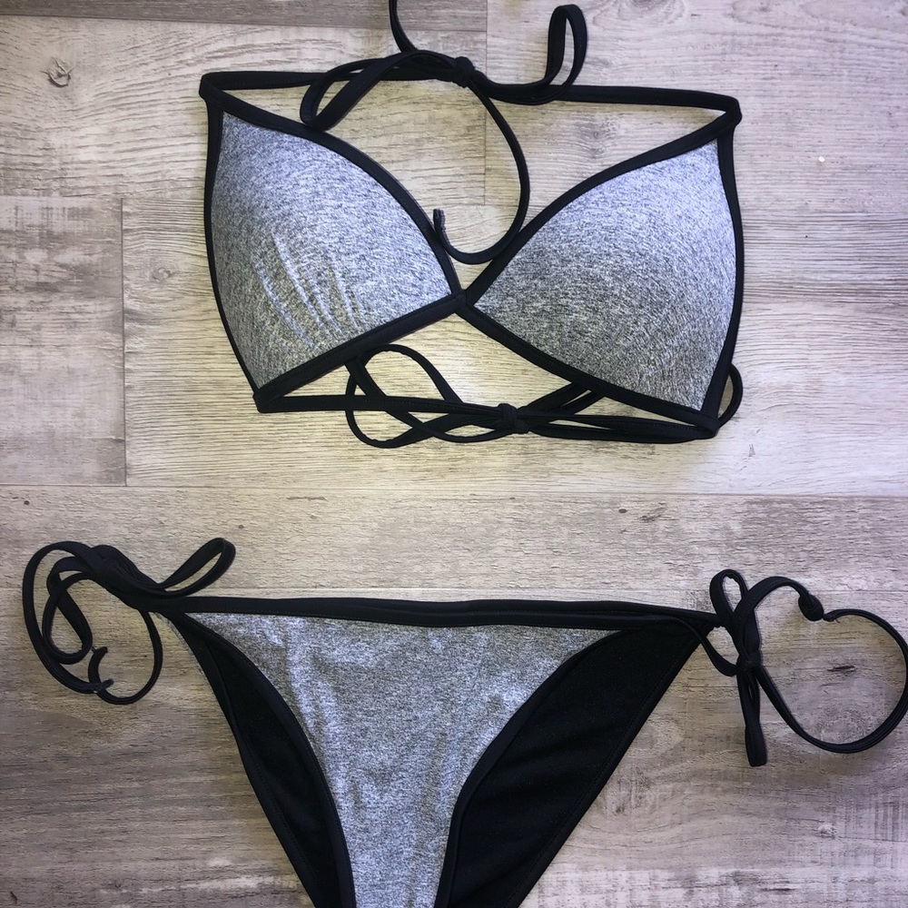 Gray and Black Bikini Set